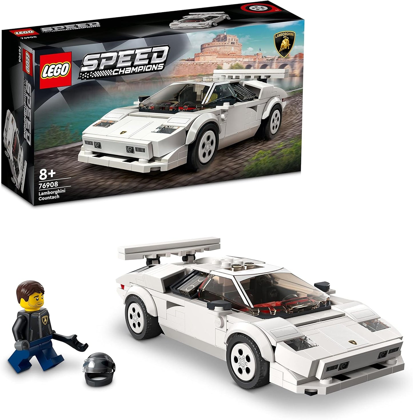 LEGO Speed ​​Champions Lamborghini Countach, réplica de modelo de juguete de coche de carreras, juego de construcción coleccionable con minifigura de piloto de carreras 76908