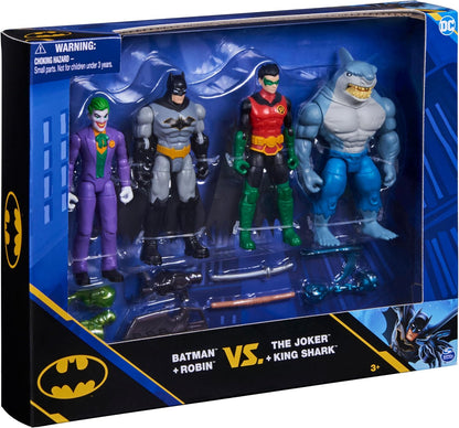 DC Comics, Batman e Robin vs. The Joker e King Shark, bonecos de ação de 4 polegadas, brinquedos infantis para meninos e meninas de 3 anos ou mais