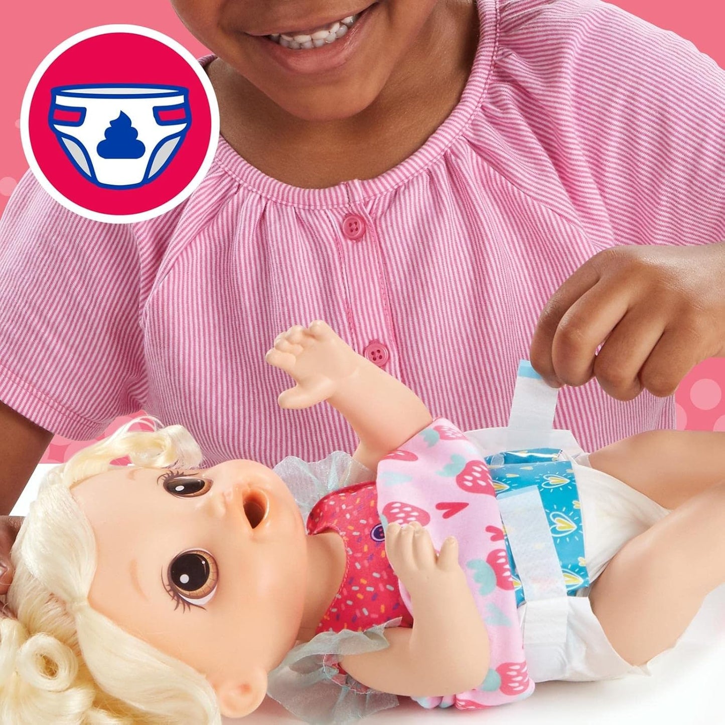 Baby Alive Magic Mixer Baby Doll Batido de fresa con accesorios para licuadora, bebidas, salsas, comidas, juguete para cabello rubio para niños a partir de 3 años