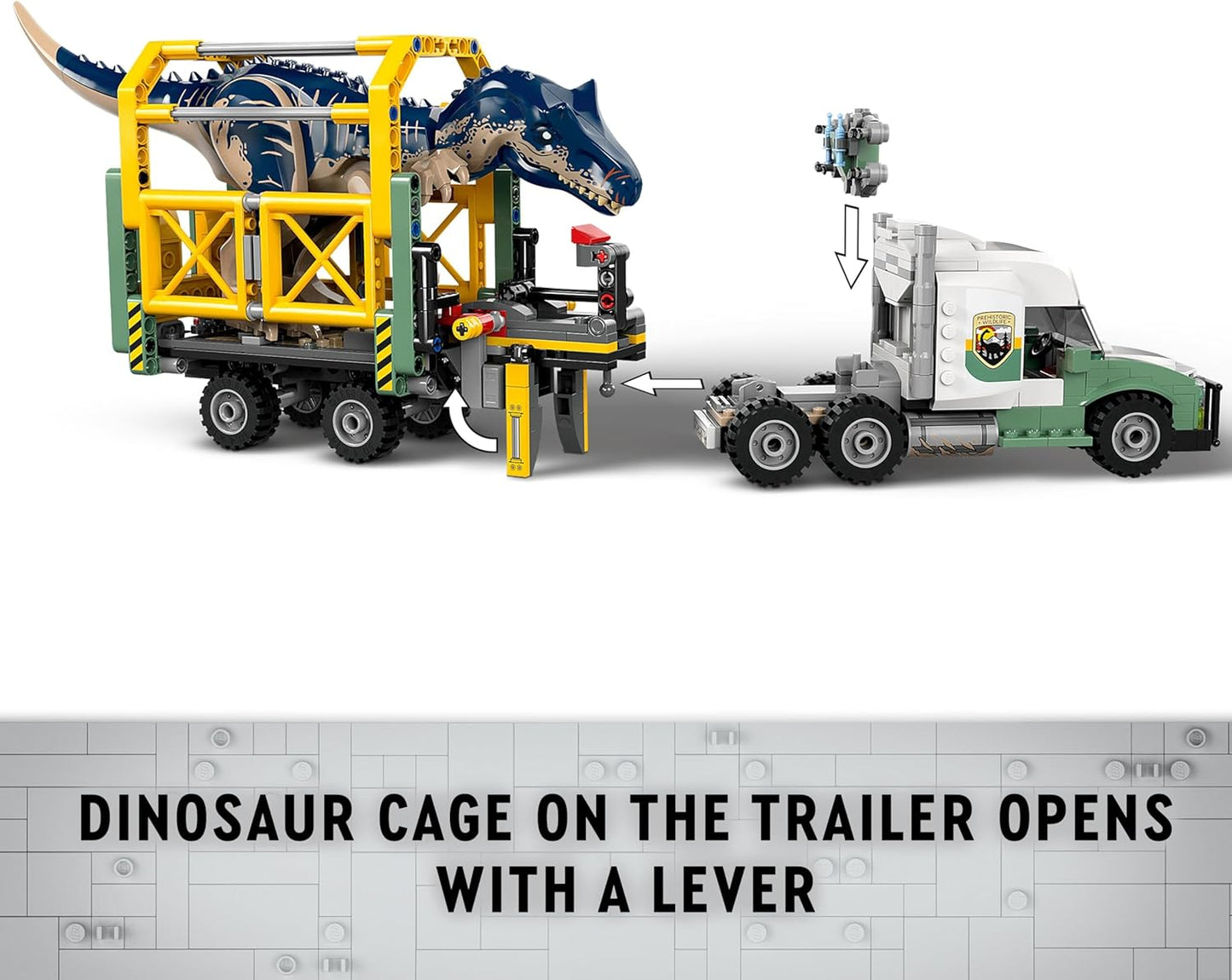 LEGO Jurassic World Dinosaur Missions: Allosaurus Transport Truck Toy, ideia divertida de presente para festas infantis com figuras de Kenji, Darius e Yaz para meninos e meninas a partir de 8 anos