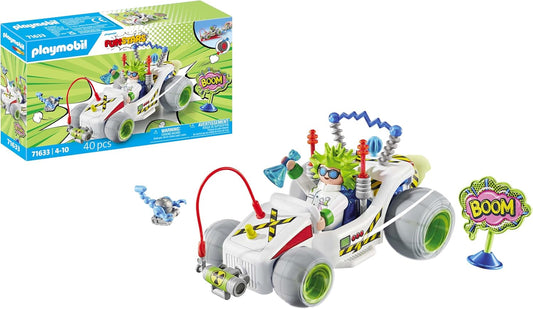 Playmobil 71633 Funstars: Racing Professor, kart com motor retrátil, conjunto dinâmico para corridas emocionantes, conjuntos detalhados adequados para crianças a partir de 4 anos