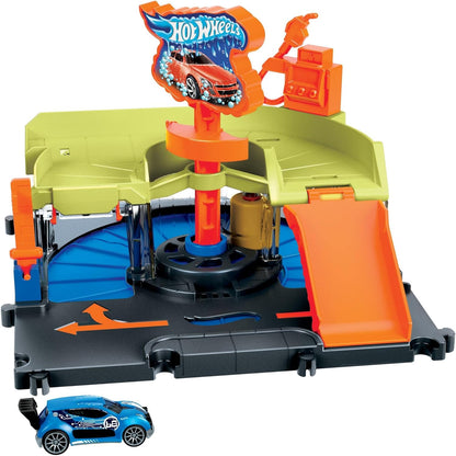 HOT WHEELS City Downtown Spielset Eiskrem-Strudel - Rennbahn-Action com manuellem Aufzug, Eiskrem-Wirbel e herunterklappbarer Rampe, incluindo 1 Hot Wheels Auto, para crianças de 4 anos, HKX38