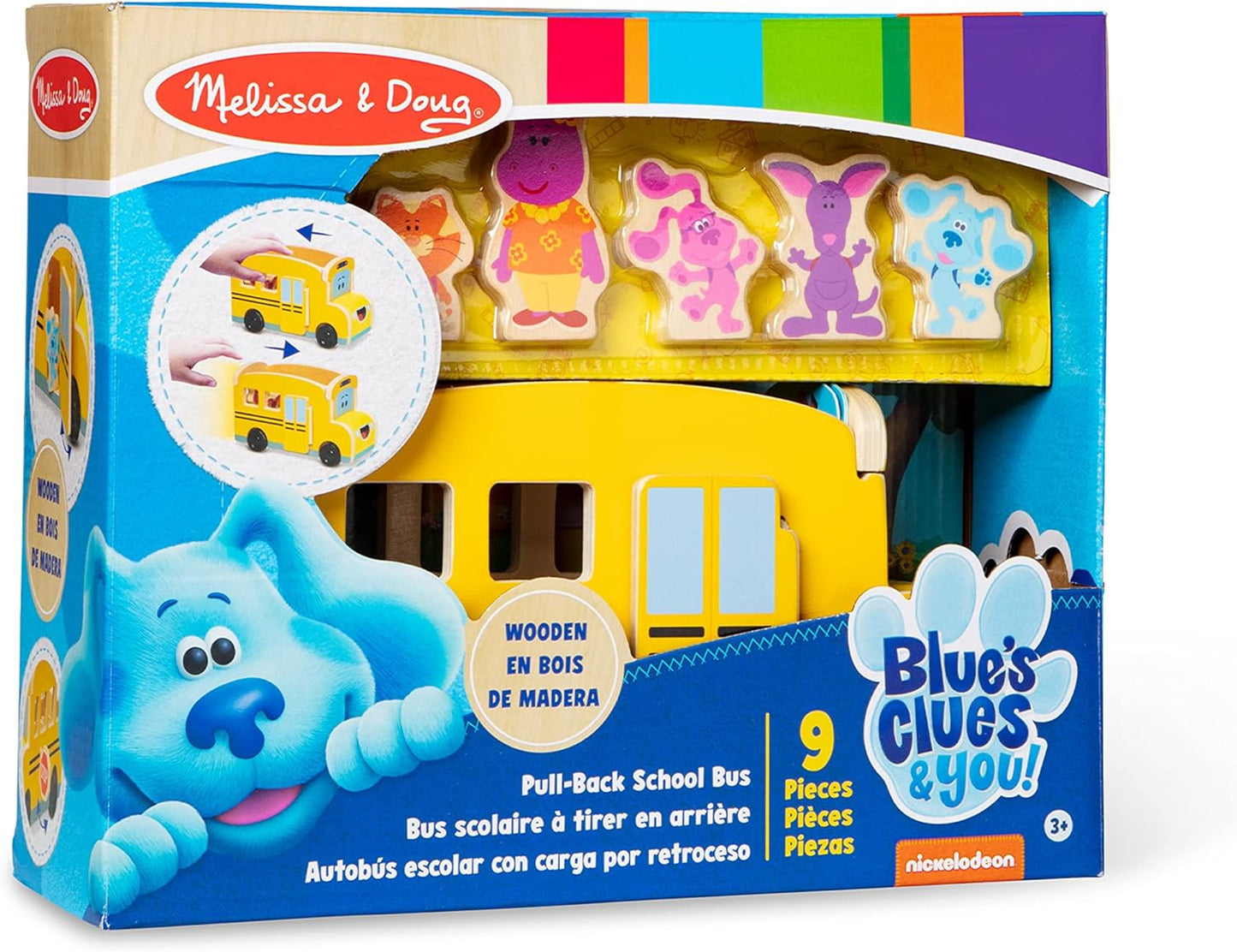 Melissa &amp; Doug 33011 Blue's Clues &amp; You Autobús escolar retráctil de madera, multicolor