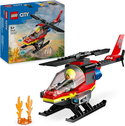 LEGO  Brinquedo de helicóptero de resgate de bombeiros urbanos para meninos e meninas de 5 anos ou mais, conjunto de construção de veículos com minifigura piloto de bombeiro, presente de brincadeira imaginativo para crianças 60411