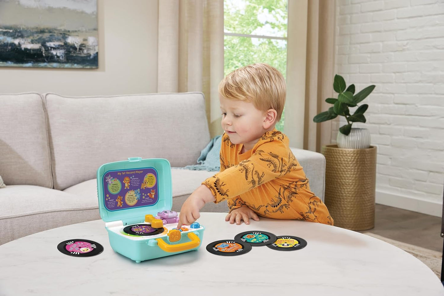 VTech Baby My 1st Record Player, toca-discos de brinquedo com música jazz, pop, techno, country e hip hop com frases divertidas e animais, presente para bebês de 12, 18, 24 meses ou mais, versão em inglês