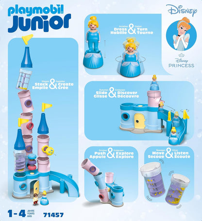 Playmobil 71457 JUNIOR e Disney: Castelo da Cinderela, brinquedos para crianças, feitos com mais de 90% de plástico à base de plantas, brinquedo para presentear e encenação divertida e imaginativa