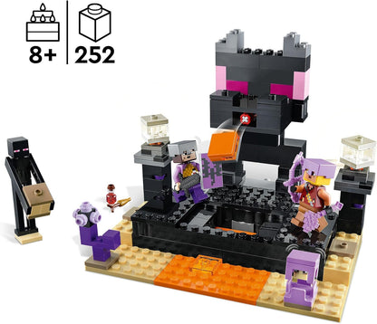 LEGO Minecraft The End Arena, conjunto de jogos de batalha jogador contra jogador, brinquedos de ação para crianças, meninos e meninas com mais de 8 anos, com figuras de Lava, Ender Dragon e Enderman