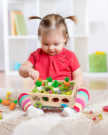 Coogam Brinquedos de motor fino Montessori para bebês, jogo de colheita de cenoura classificador de formato de madeira, brinquedo de presente educacional de aprendizagem pré-escolar para 3 4 5 anos de idade