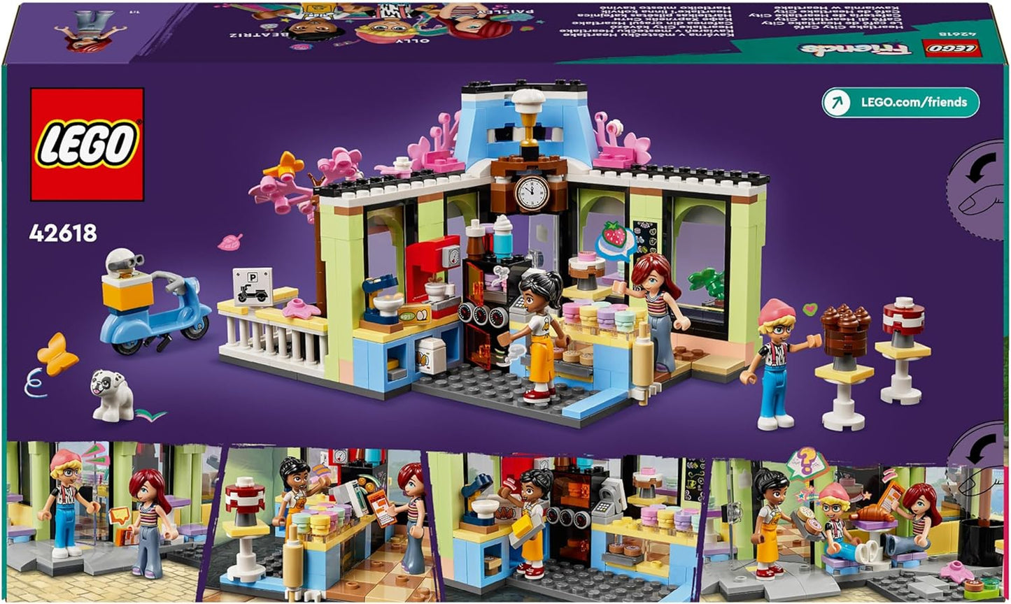 LEGO Brinquedo Friends Heartlake City Café para crianças, conjunto de construção de padaria, ideia de presente de aniversário para meninas e meninos de 6 anos ou mais, com 3 minibonecas e uma figura de cachorro 42618