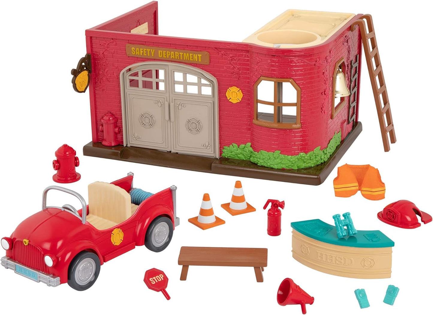 Li’l Woodzeez  – Corpo de bombeiros de brinquedo – Conjunto de jogos de bombeiros – Caminhão de bombeiros de brinquedo – Conjunto de jogos de bombeiros – 3 anos + – Departamento de segurança de Honeysuckle Hollow