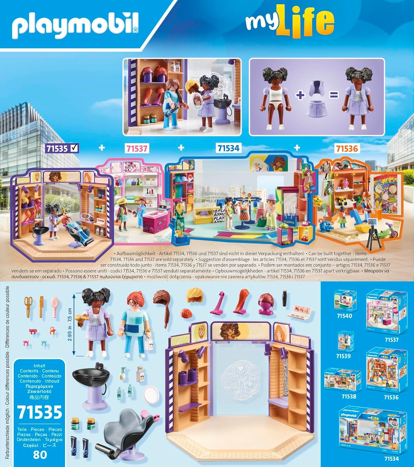 Playmobil 71535 myLife: salão de cabeleireiro, penteados e perucas da moda para clientes, com diversos acessórios para experimentação, conjuntos de jogos criativos adequados para crianças a partir de 5 anos