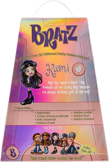 Bratz Boneca da moda original - KUMI - inclui duas roupas, acessórios de moda, embalagem holográfica de edição especial e pôster - para crianças e colecionadores com mais de 4 anos