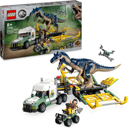 LEGO Jurassic World Dinosaur Missions: Allosaurus Transport Truck Toy, ideia divertida de presente para festas infantis com figuras de Kenji, Darius e Yaz para meninos e meninas a partir de 8 anos