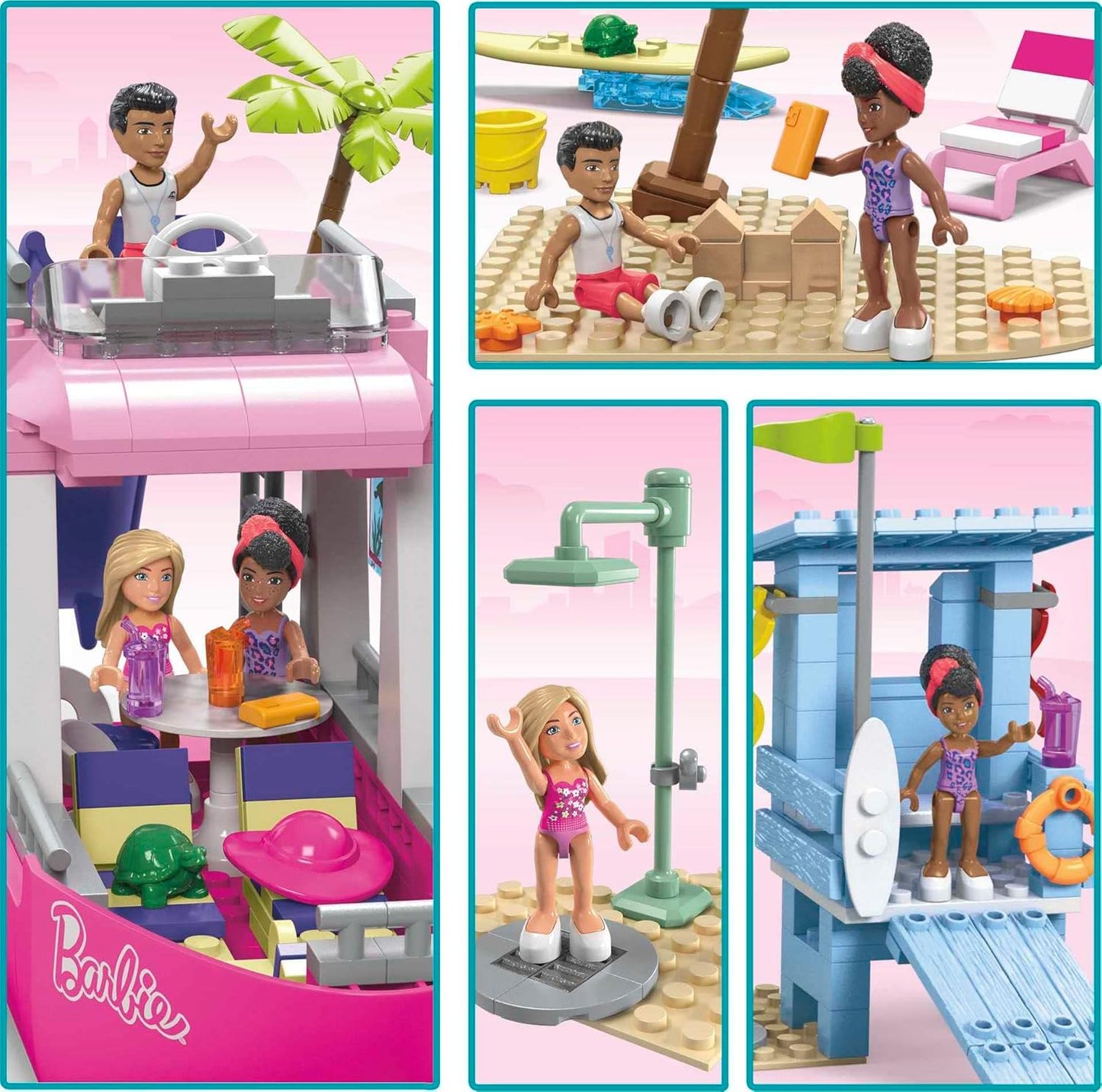 MEGA Barbie Dream Boat, brinquedo de construção para meninos e meninas + 6 anos, inclui 317 blocos, 3 bonecas e acessórios, HPN79