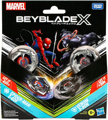 Beyblade X Marvel Collab Spider-Man 3-60F vs. Venom 3-80N Conjunto Multipack