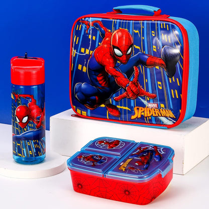 Zawadi Global Conjunto de lancheira infantil Spiderman Kids - lancheira isolada, lancheira com vários compartimentos e garrafa de água de 540 ml - conjunto de comida para almoço de viagem escolar,