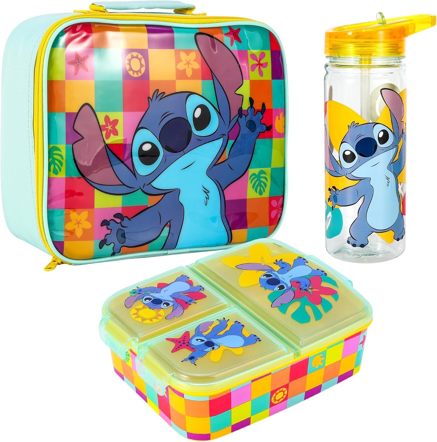 Zawadi Global Conjunto de lancheira infantil Stitch Kids - lancheira isolada, lancheira com vários compartimentos e garrafa de água de 580 ml - conjunto de comida para almoço de viagem escolar, sem BPA