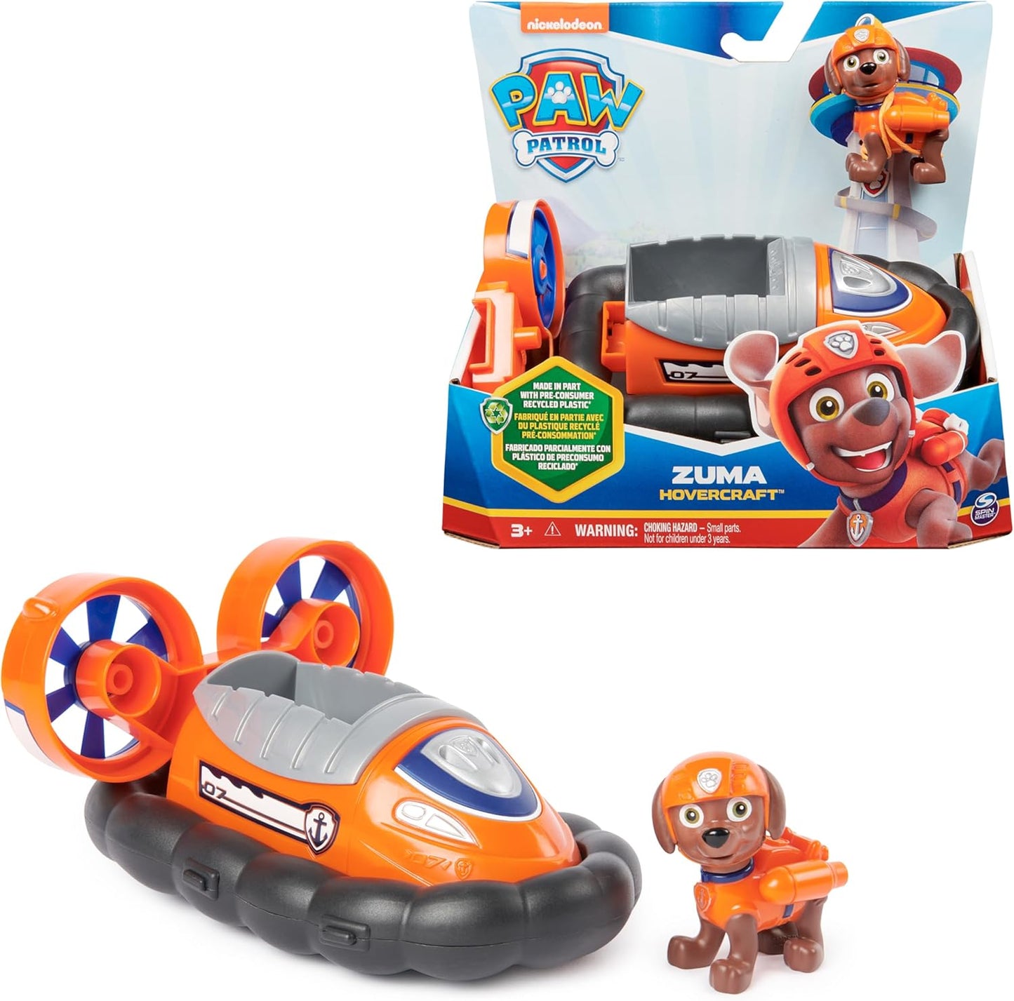 Paw Patrol, Hovercraft de Zuma, veículo de brinquedo com boneco de ação colecionável, brinquedos infantis sustentáveis para meninos e meninas de 3 anos ou mais