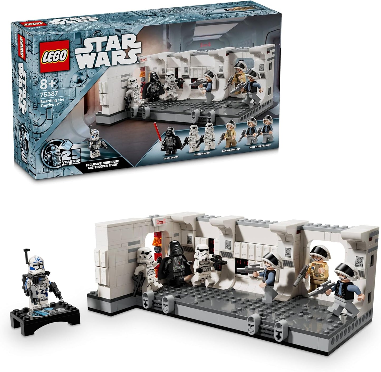 LEGO 75387 Star Wars embarcando no conjunto Tantive IV+8 anos, com 7 minifiguras incl. Darth Vader e ARC Trooper Fives do 25º aniversário