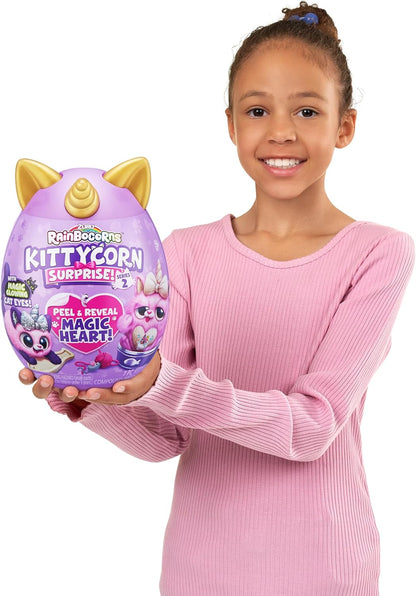 Rainbocorns Kittycorn Surprise Series 2, Chai, o gato chinchila - pelúcia colecionável - 10 surpresas para desembalar, descascar e revelar coração, adesivos, maiores de 3 anos (gato chinchila)