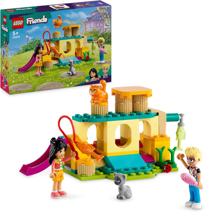 LEGO Friends Cat Playground Adventure, brinquedo animal com figuras e acessórios para animais de estimação, incluindo um peixe, presente para meninas, meninos e crianças de mais de 5 anos, inclui personagens de miniboneca Olly e Liann 42612