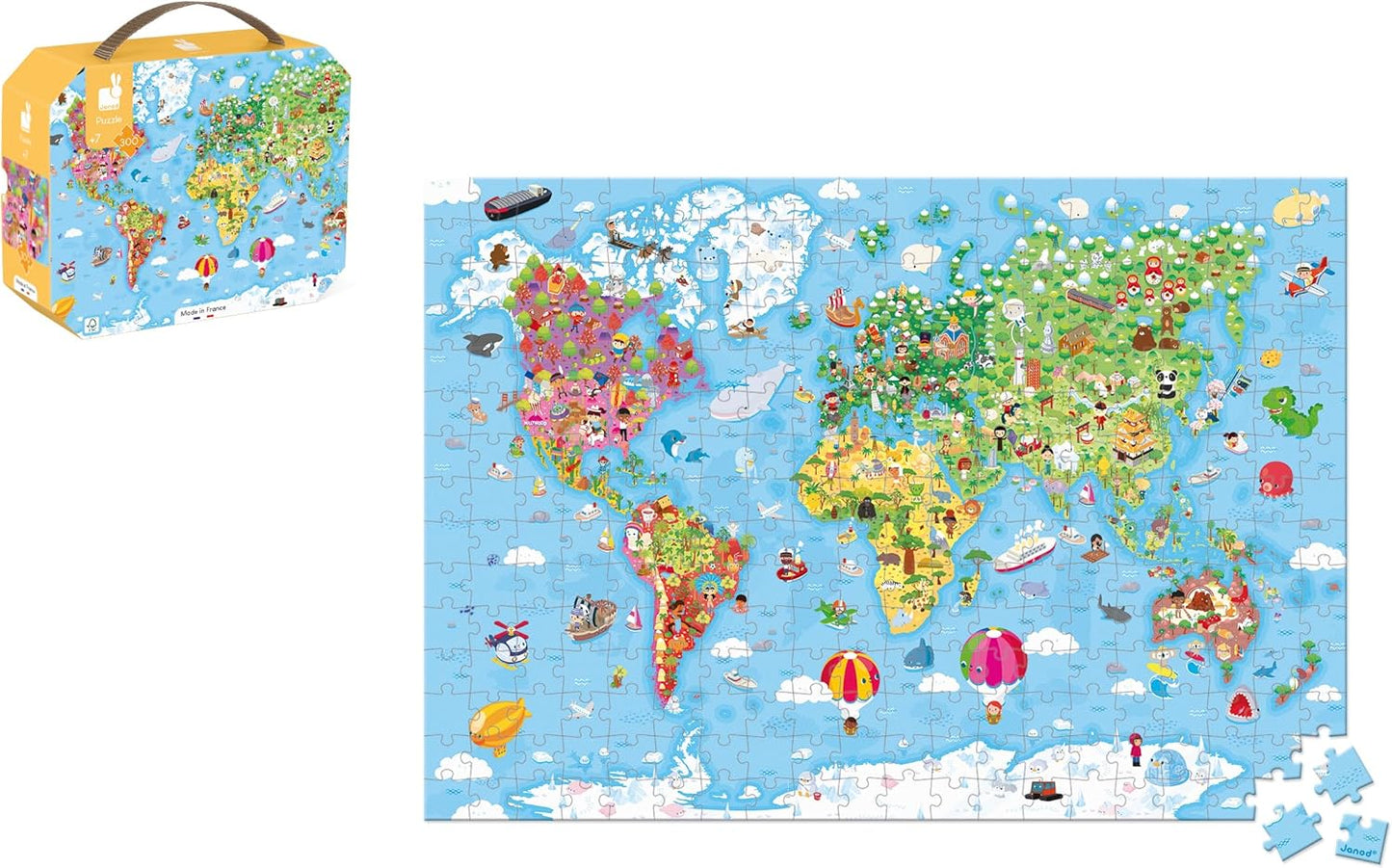 Janod - Puzzle infantil gigante mundial de 300 piezas - Cartón certificado FSC - Tinta vegetal - Fabricado en Francia - A partir de 7 años,