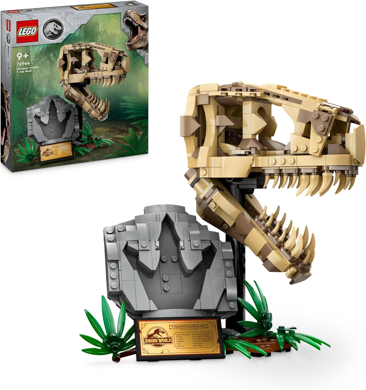 LEGO Fósseis de dinossauro Jurassic World: brinquedo de caveira T. rex para meninos, meninas e crianças de 9 anos ou mais, kit de modelo de esqueleto 3D com mandíbula de abertura