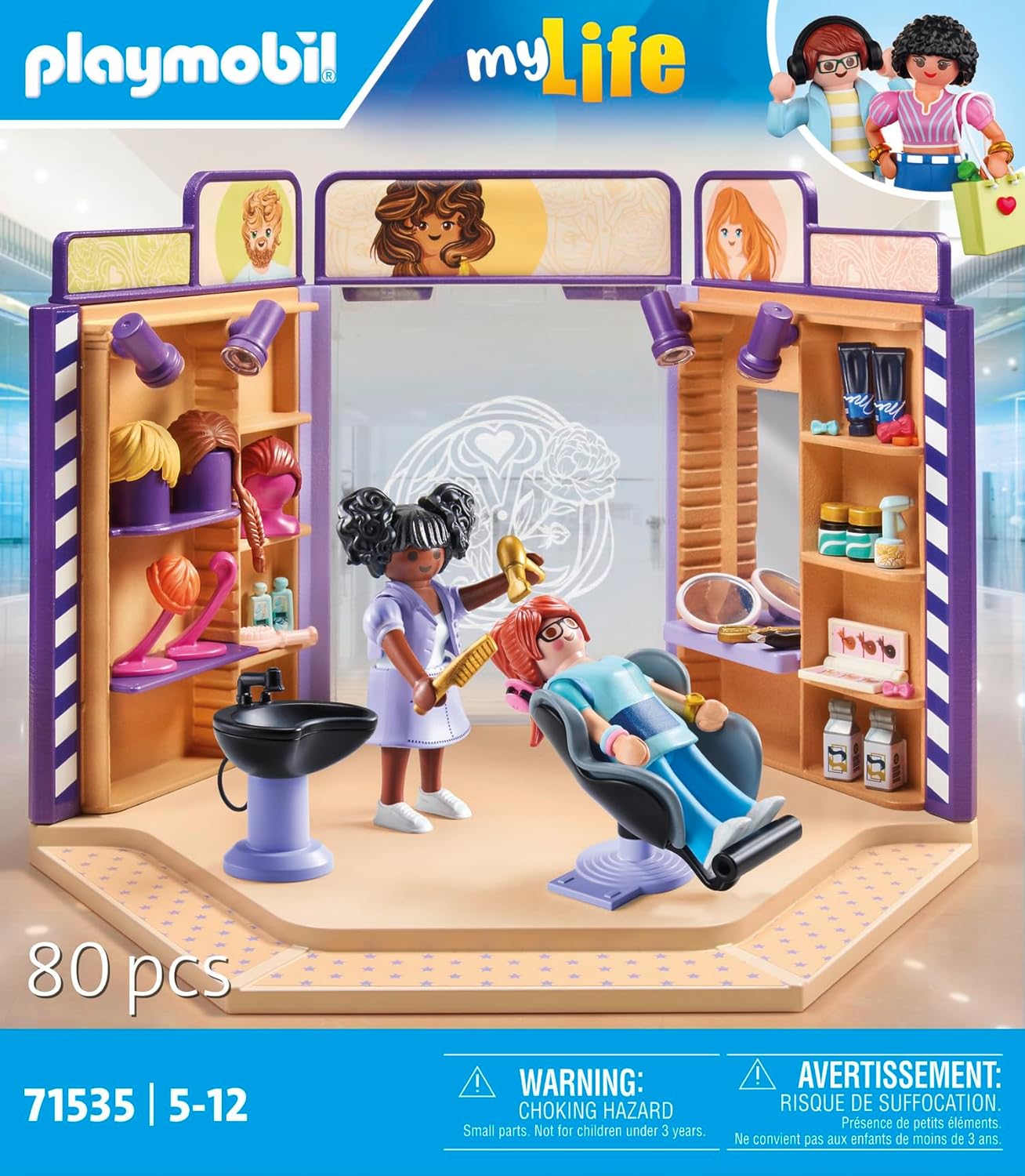 Playmobil 71535 myLife: salão de cabeleireiro, penteados e perucas da moda para clientes, com diversos acessórios para experimentação, conjuntos de jogos criativos adequados para crianças a partir de 5 anos