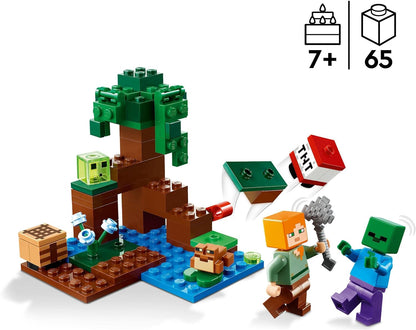 LEGO Minecraft The Swamp Adventure, jogo de construção de brinquedo com figuras de Alex e zumbi no bioma, ideia de presente de aniversário para crianças a partir de 8 anos