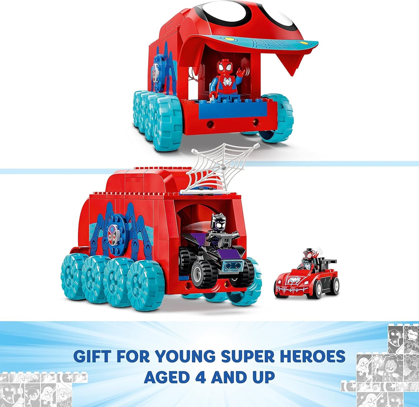 LEGO Sede móvel do Marvel Team Spidey, brinquedo de construção para meninos e meninas de mais de 4 anos, com minifiguras de Miles Morales e Pantera Negra, ideia de presente de Spidey e seus incríveis amigos