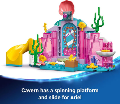 LEGO ǀ Conjunto de brinquedos para construir caverna de cristal da princesa Ariel da Disney para crianças, miniboneca pequena sereia, figura de peixe e baú de tesouro, presente feito para meninas e meninos de 4 anos ou mais 43254