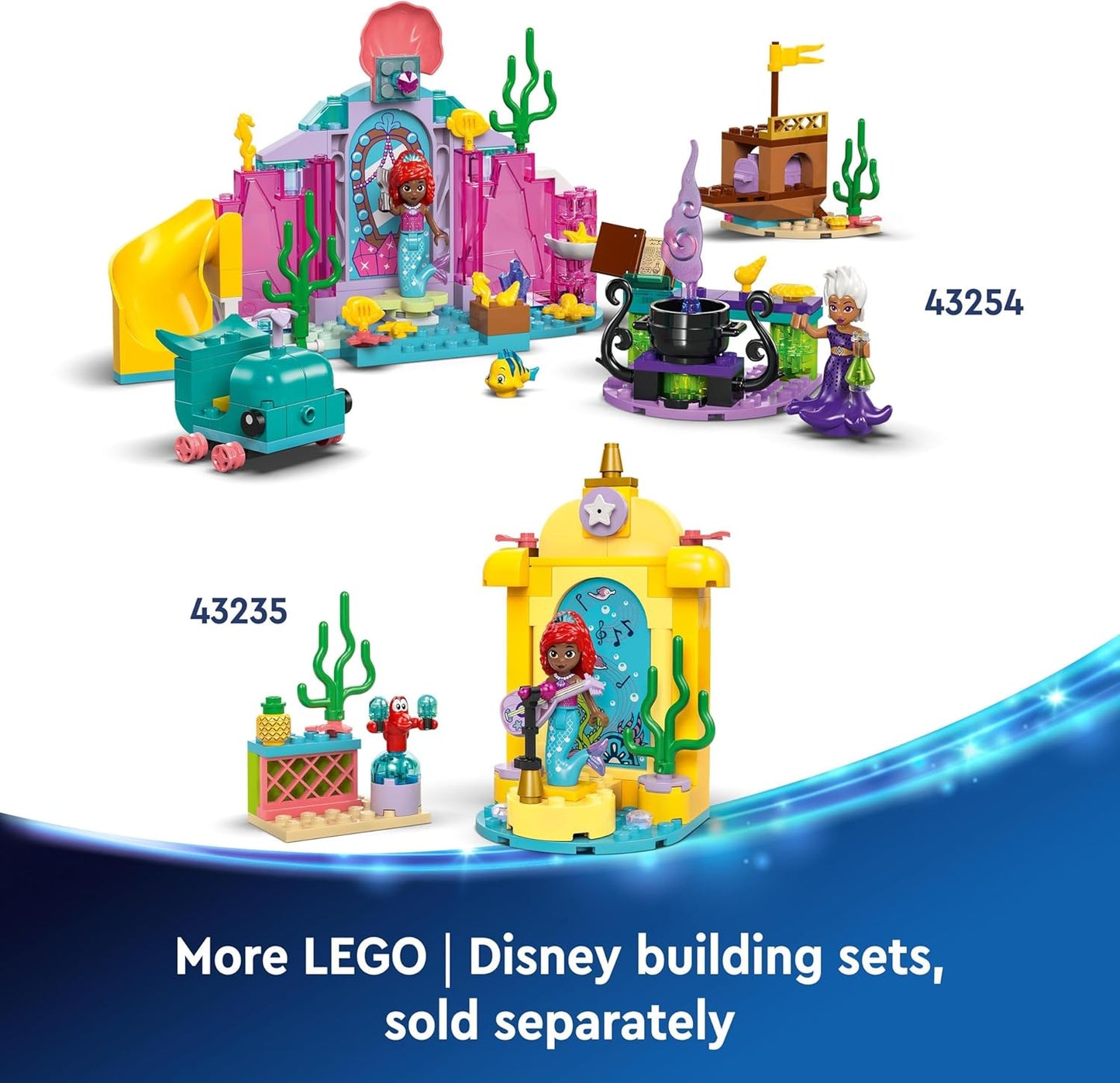 LEGO ǀ Conjunto de brinquedos para construir caverna de cristal da princesa Ariel da Disney para crianças, miniboneca pequena sereia, figura de peixe e baú de tesouro, presente feito para meninas e meninos de 4 anos ou mais 43254