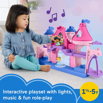 Fisher-Price Little People Toddler Playset Disney Princess Magical Lights & Dancing Castle Brinquedo musical com 2 figuras para maiores de 18 meses, HND55