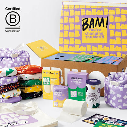 Bambino Mio, conjunto de fraldas reutilizáveis - The Changemaker Bundle, 20 x fraldas, forros, reforços, bolsas úmidas e limpador (Brave & Bold)