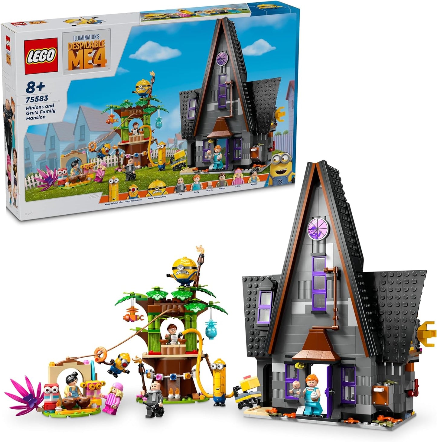 LEGO Despicable Me Minions e Gru's Family Mansion, Toy House Movie Set para meninos e meninas de 8 anos ou mais que amam brincadeiras independentes, inclui 6 minifiguras e 3 figuras edificáveis, ideia de presente 75583