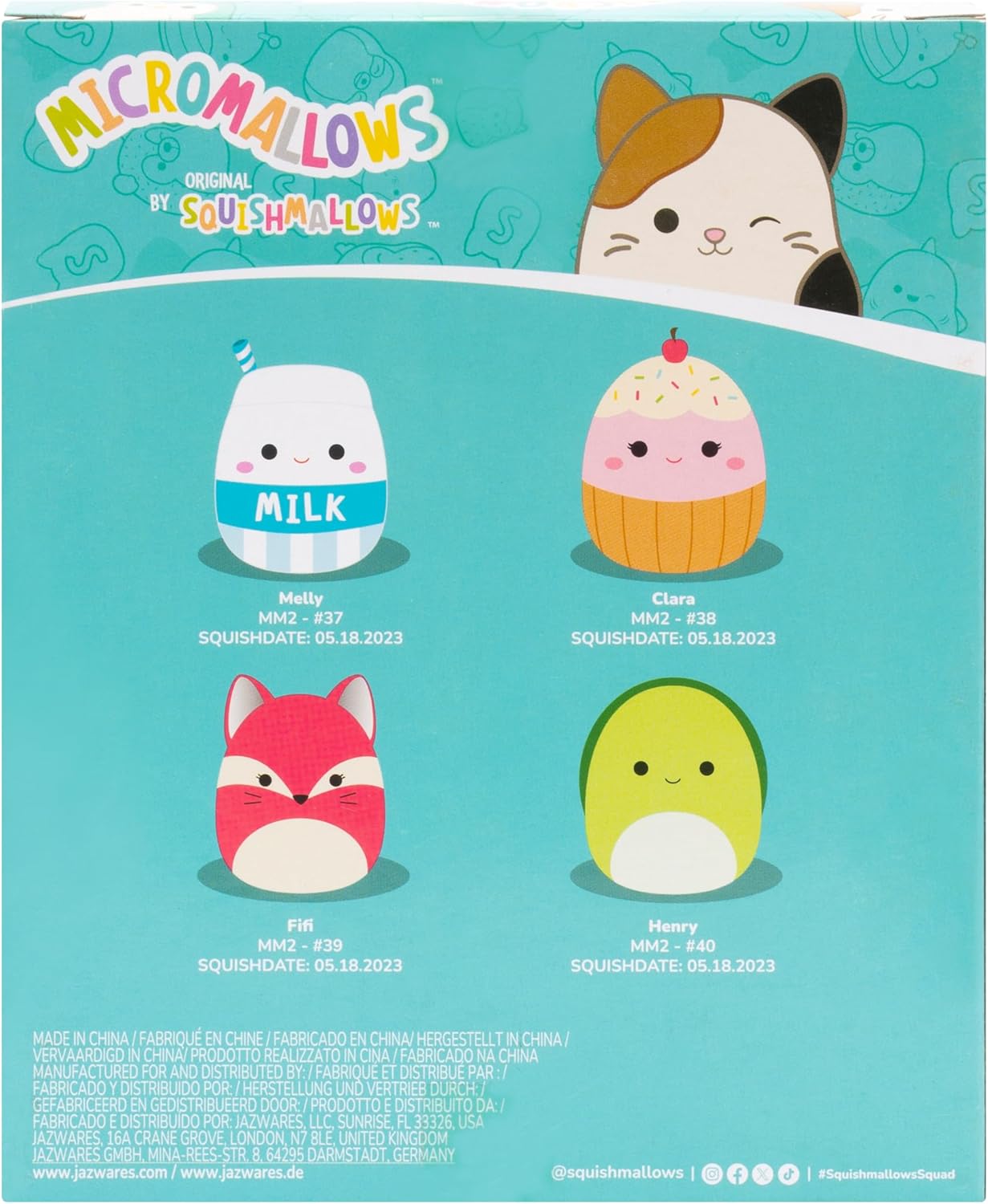 Micromallows SQMM0007 Pacote de 4 – Clara Cupcake, Fifi Fox, Henry Turtle, Melly Milk Carton, Multicor