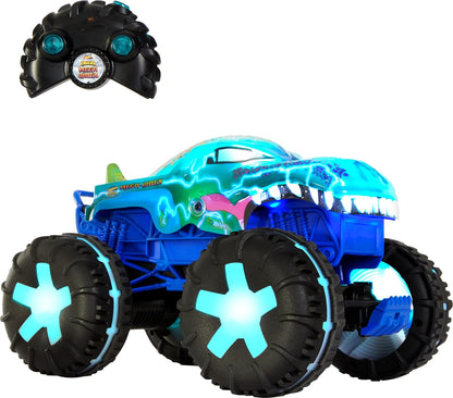 Hot Wheels Carro de controle remoto Monster Trucks, escala 1:15 Mega-Wrex Alive Veículo RC movido a bateria com luzes e sons