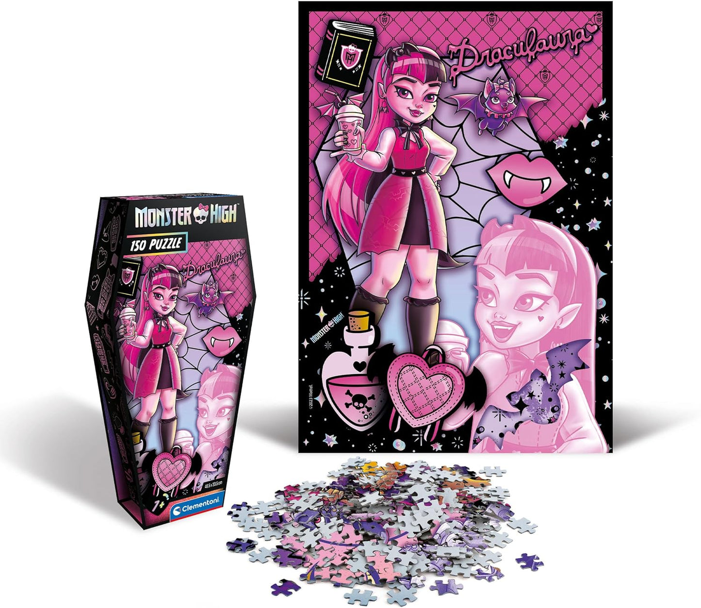 Clementoni 28184 Monster High Draculaura-150 peças, Jigsaw Kids 7 anos, quebra-cabeça de desenho animado, feito na Itália, rosa