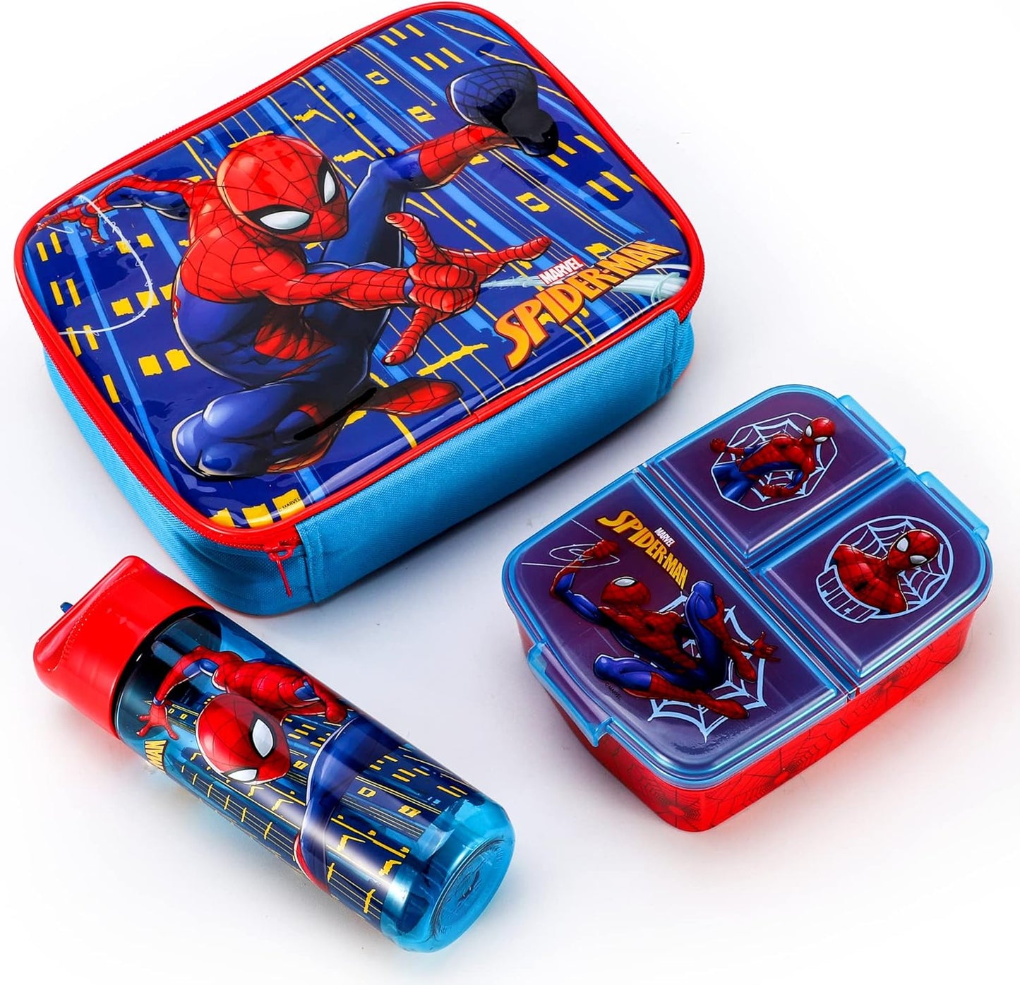 Zawadi Global Conjunto de lancheira infantil Spiderman Kids - lancheira isolada, lancheira com vários compartimentos e garrafa de água de 540 ml - conjunto de comida para almoço de viagem escolar,