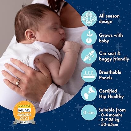 PurFlo Swaddle para saco de dormir | Saco de dormir transpirable para recién nacido que crece con su bebé | Envolver los brazos hacia adentro o hacia afuera | Cadera sana | 0-4 meses | Saco de dormir de 2,5 tog para todas las estaciones.