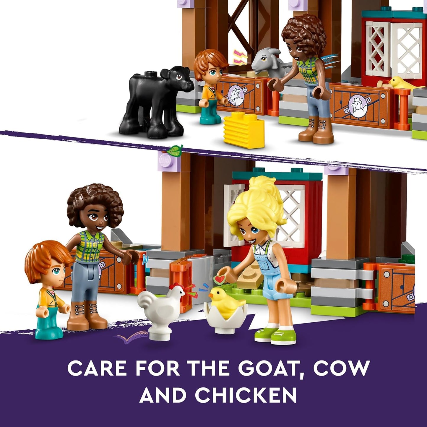 LEGO Friends Farm Animal Sanctuary, conjunto de brinquedos com trator para meninas, meninos e crianças com mais de 6 anos, conjunto de dramatização inclui 3 figuras de personagens, 5 animais e acessórios de comida 42617