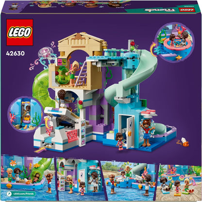 LEGO Conjunto de brinquedos para parque aquático Friends Heartlake City, brinquedo de construção para meninas, meninos e crianças de 8 anos ou mais, conjunto educacional para brincadeiras de simulação, com 3 minibonecas e uma