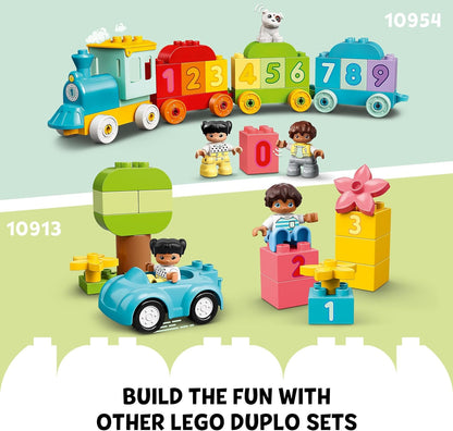 LEGO  Brinquedo de caminhão do alfabeto DUPLO Town para crianças, meninos e meninas de 2 anos ou mais, conjunto de brinquedos de construção de veículos de aprendizagem ABC com um trailer carregando tijolos do alfabeto e figuras de meninos e meninas 10421