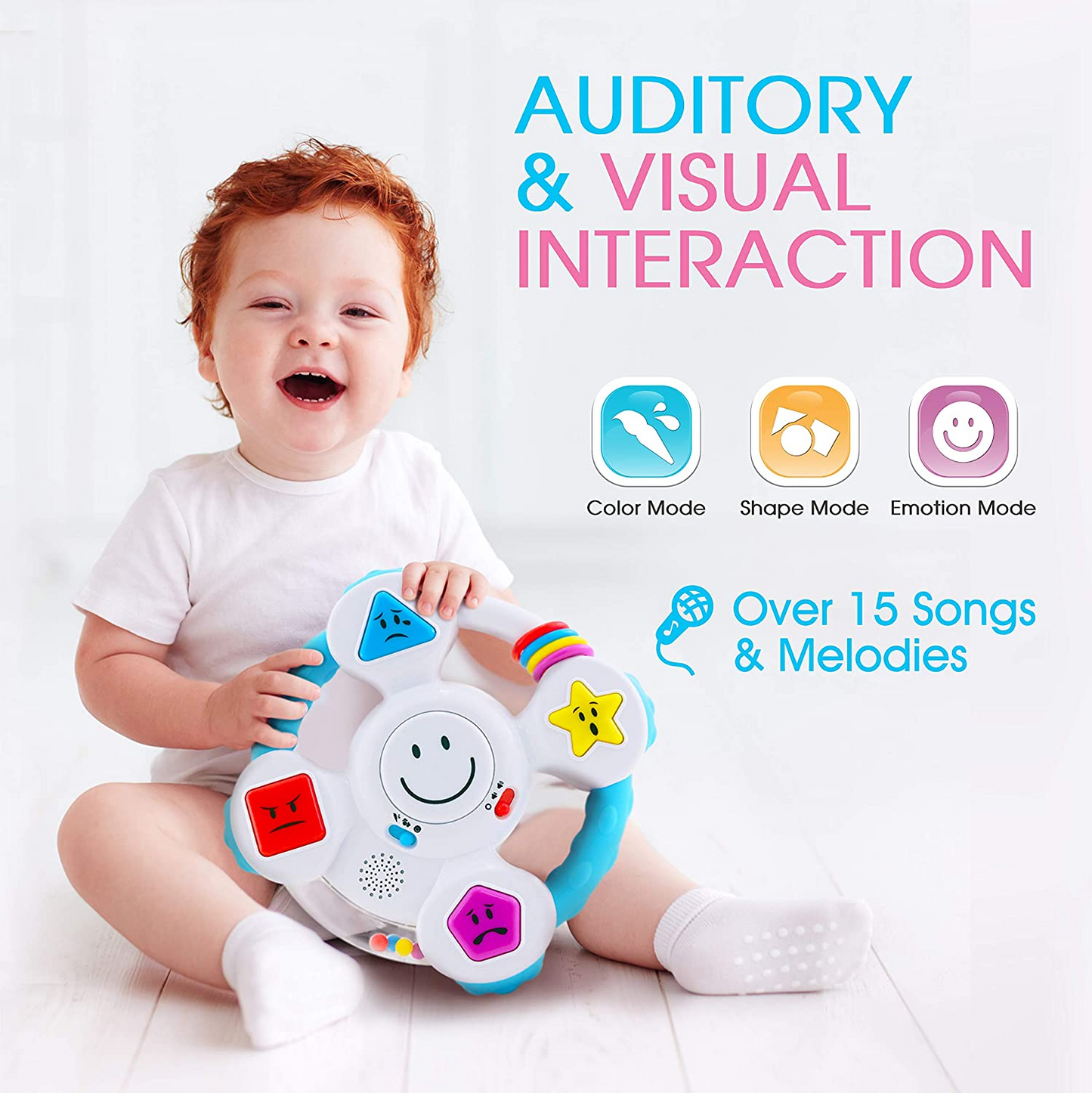 BEST LEARNING My Spin & Learn Steering Wheel - Brinquedos educativos interativos para crianças de 6 a 36 meses de idade - Jogo de cores, formas, emoções e música para bebês