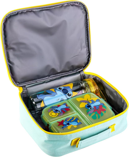 Zawadi Global Conjunto de lancheira infantil Stitch Kids - lancheira isolada, lancheira com vários compartimentos e garrafa de água de 580 ml - conjunto de comida para almoço de viagem escolar, sem BPA