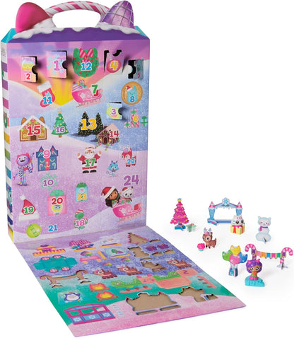 Dollhouse Calendário do Advento da DreamWorks Gabby’s Dollhouse, 24 brinquedos surpresa com figuras, adesivos e acessórios para casa de bonecas, brinquedos infantis para meninas e meninos a partir de 3 anos