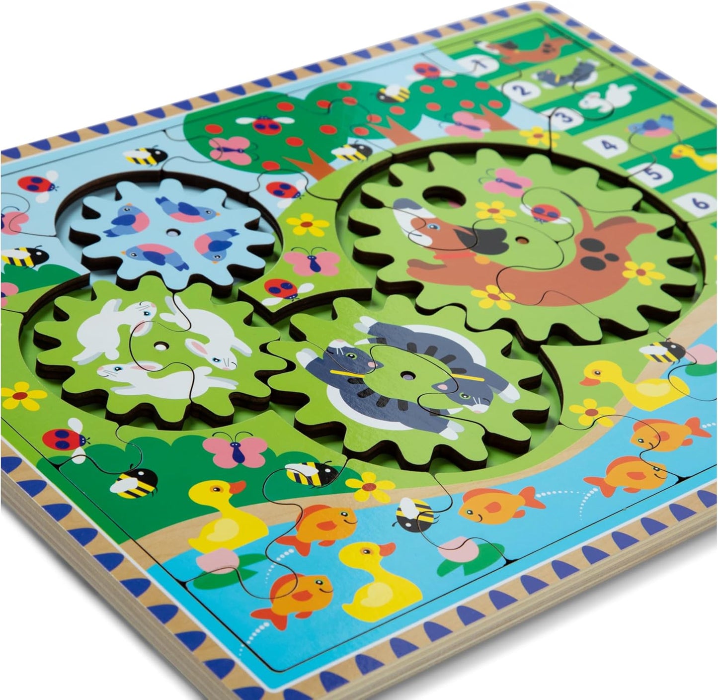 Melissa & Doug Wooden Animal Chase Jigsaw Spinning Gear Puzzle - 24 peças, quebra-cabeças para crianças de 3 anos, quebra-cabeça de madeira, brinquedos Montessori, quebra-cabeças infantis