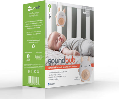 SoundBub by WavHello,Máquina de ruído branco e alto-falante Bluetooth | Chupeta sonora para bebê portátil e recarregável - Bella The Bunny, branca