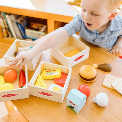 Melissa &amp; Doug Comida de juguete para cortar de madera Juguetes de comida de madera Comida de juguete Comida de juguete Accesorios de cocina 3+ Regalo para niño de 3 años, Regalo para niña de 3 años