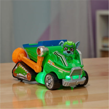 Paw Patrol: The Mighty Movie Toy Recycling Truck com Rocky Mighty Pups bonecos de ação, luzes e sons, brinquedos infantis para meninos e meninas 3+